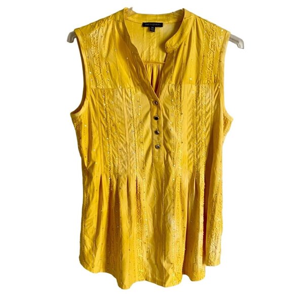 Ava & Grace Tie Dye Yellow Sleeveless Top Quarter Button Women's Medium - Picture 1 of 11